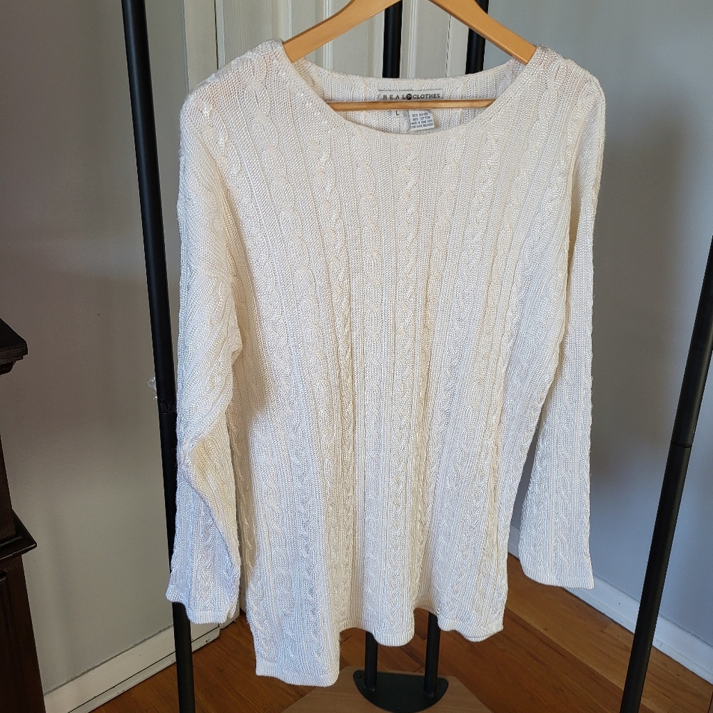 Elegant Cream Cable Knit Sweater